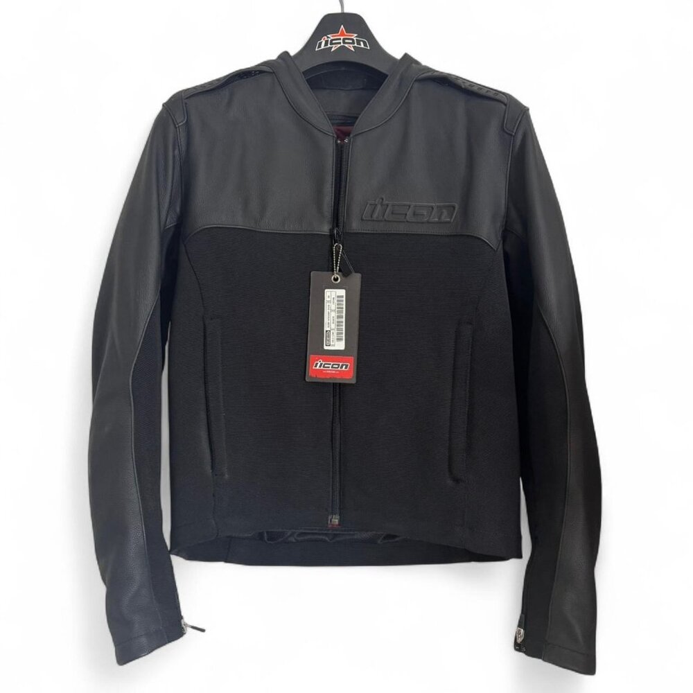 Icon Men’s Accelerant Stealth Motorcycle Jacket Medium Black Leather Textile NWT